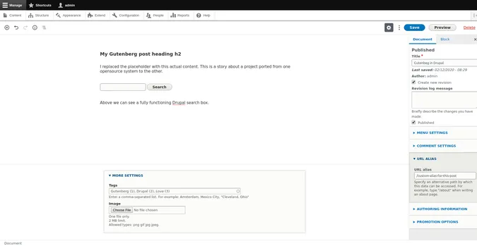 Drupal Gutenberg entering text Drupal Gutenberg entering text