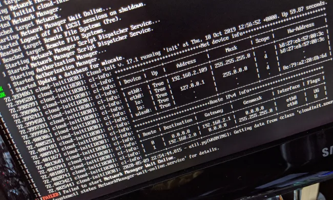A screen showing the boot process for a Linux server running Cloud-init A screen showing the boot process for a Linux server running Cloud-init