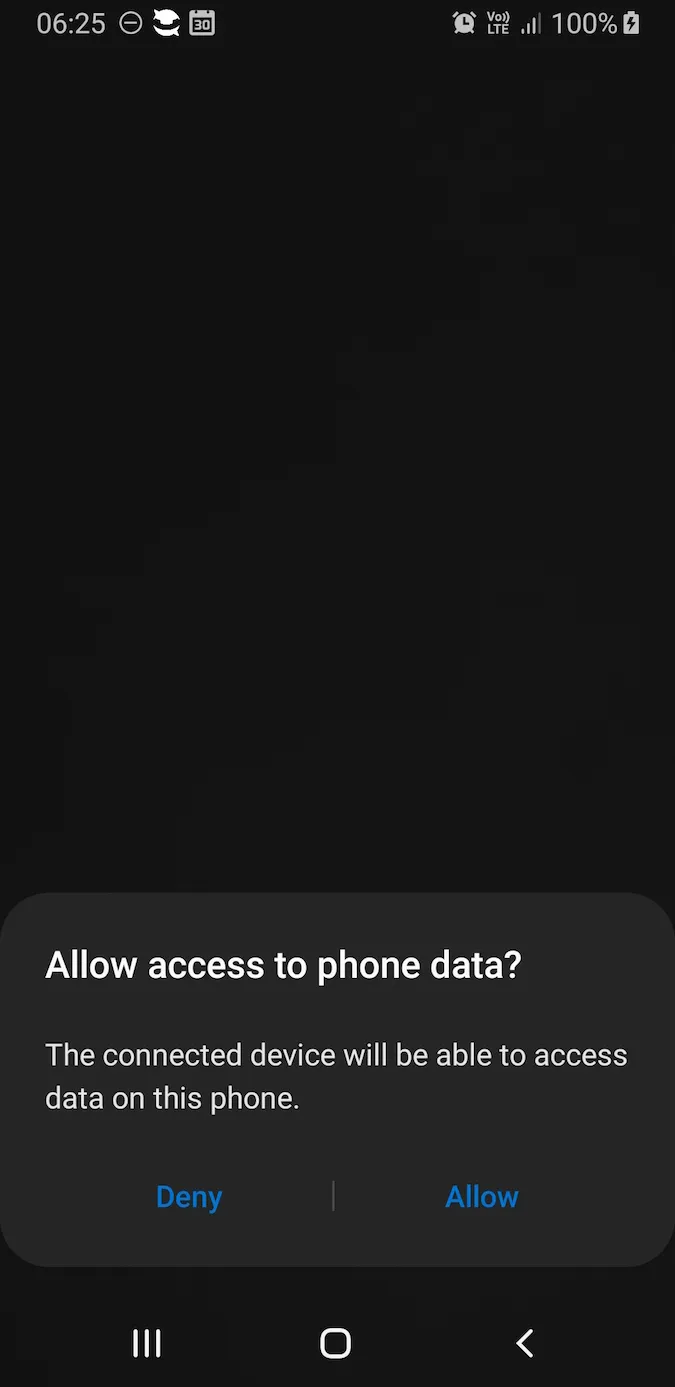 Screenshot of allow access message