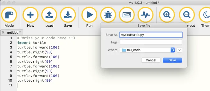 Saving program in Mu