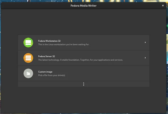 Fedora Media Writer main screen Fedora Media Writer main screen