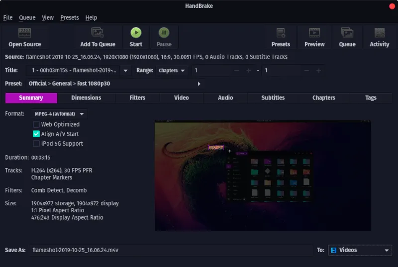 Handbrake GUI 应用程序在底层使用 FFMPEG CLI 工具