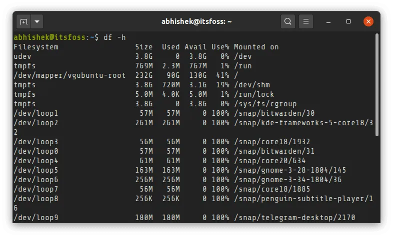 在 Linux 中使用 df 命令检查可用磁盘空间