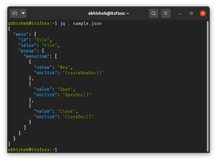 Pretty printed JSON file