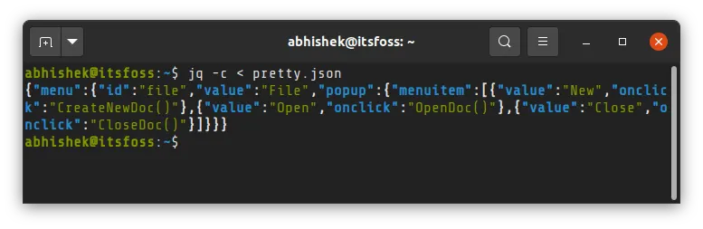 Minified JSON file display