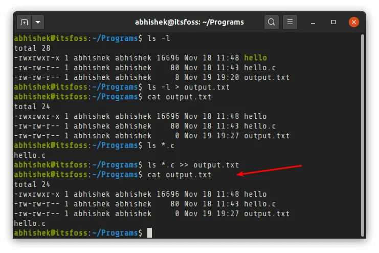 将命令输出重定向到文件