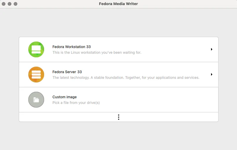 在 Fedora Media Writer 中下载 Fedora Workstation