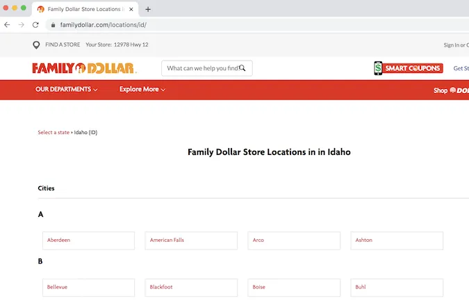 爱达荷州 Family Dollar 所在地页面