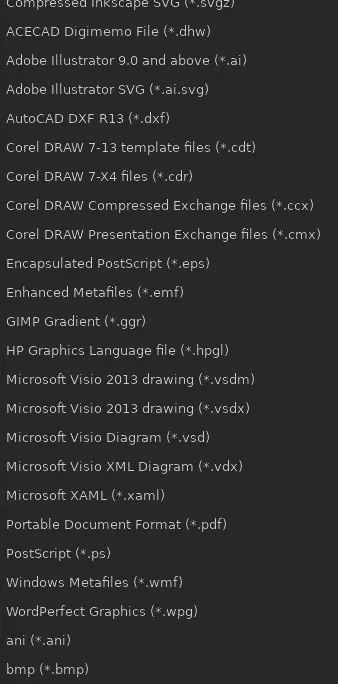可用的 Inkscape 文件格式