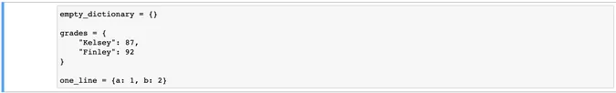 Code for defining key-value pairs in the dictionary 定义字典键值对的代码