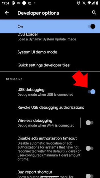 Enable USB Debugging option