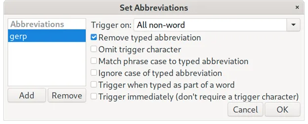 在 AutoKey 中设置缩写