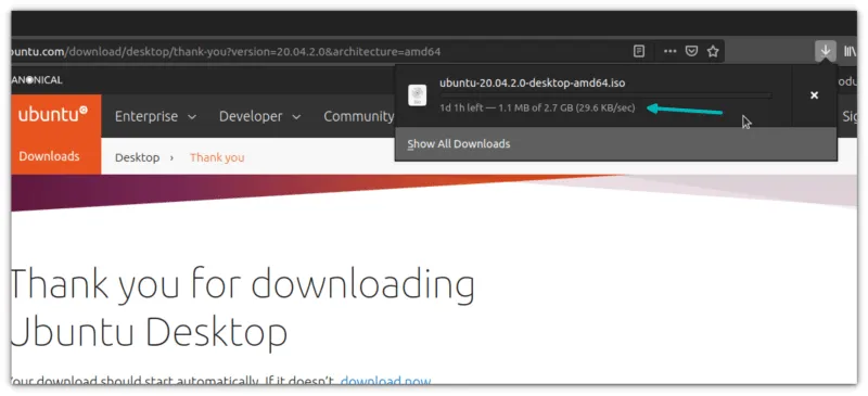 Direct download may take several hours for slow internet connections