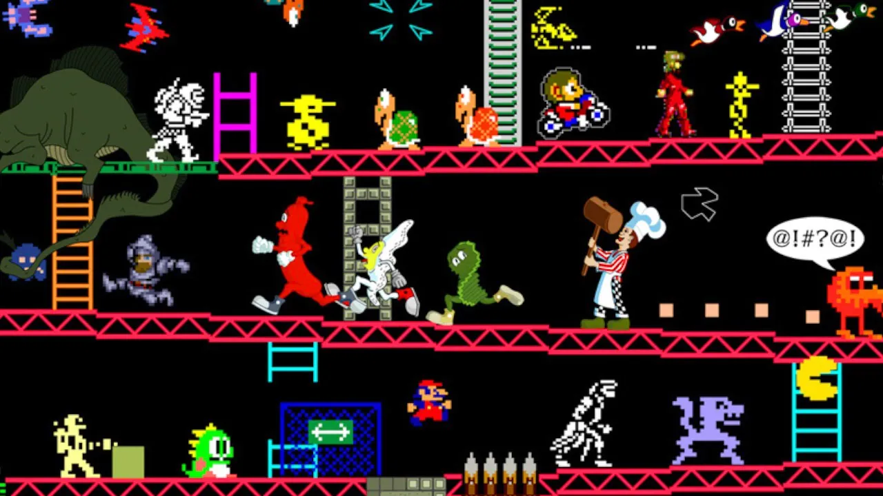 Gaming artifacts with joystick, GameBoy, paddle