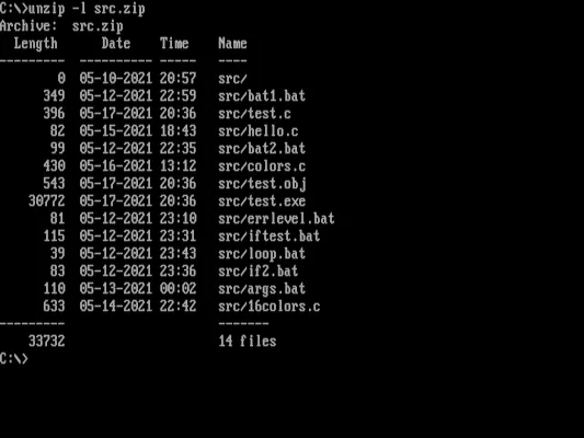 Listing the archive file contents with unzip unzip -l