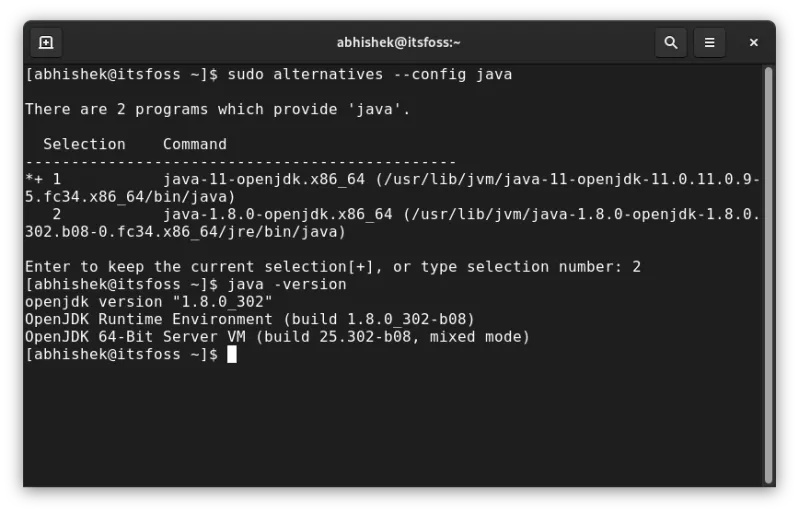 Switching between installed Java versions
