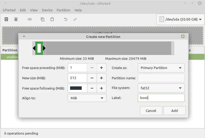 Creating a boot partition