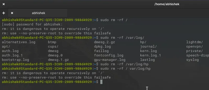 使用 sudo rm -rf 时要注意
