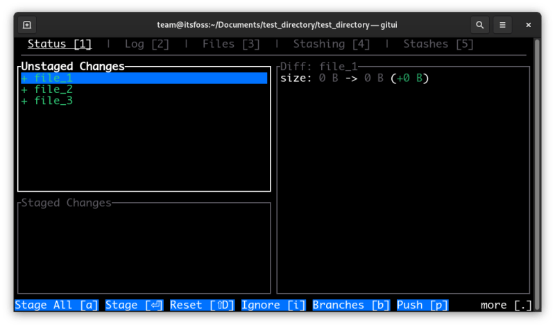 Starting gitui on terminal