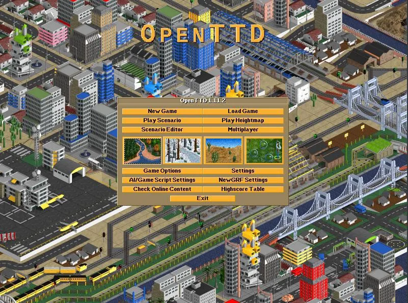OpenTTD menu OpenTTD main menu