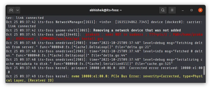 Incorrect sudo attempts are logged into the system