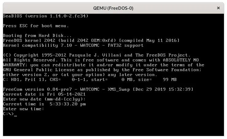 rebooting FreeDOS