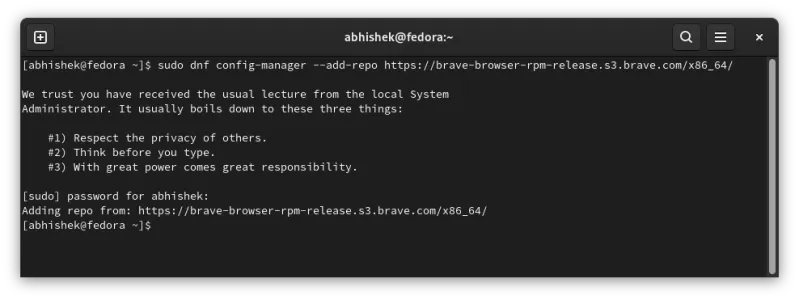 Adding Brave Browser repository in Fedora Linux