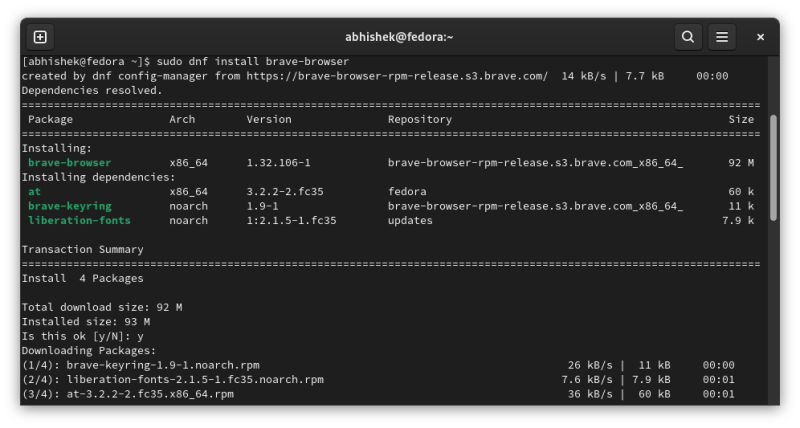 Installing Brave Browser in Fedora