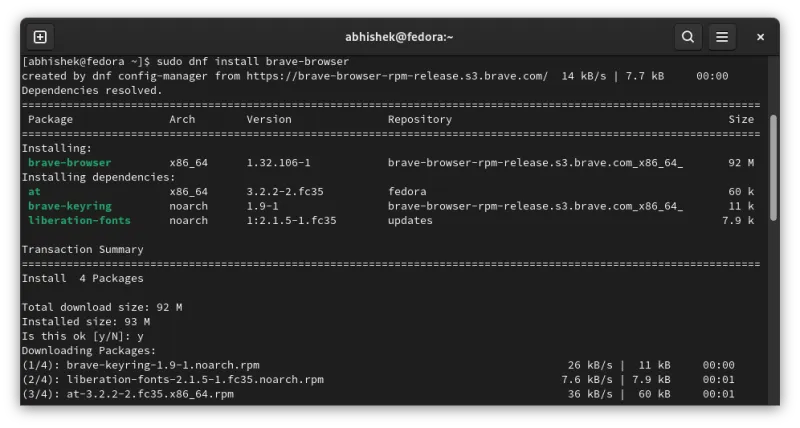 Installing Brave Browser in Fedora
