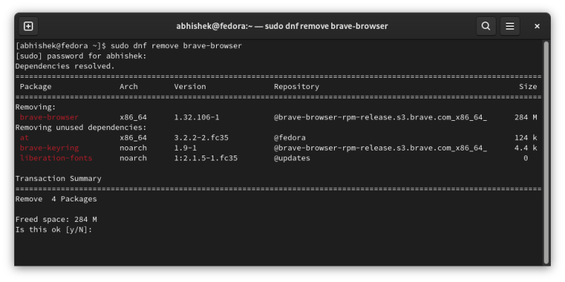 Removing Brave browser from Fedora Linux