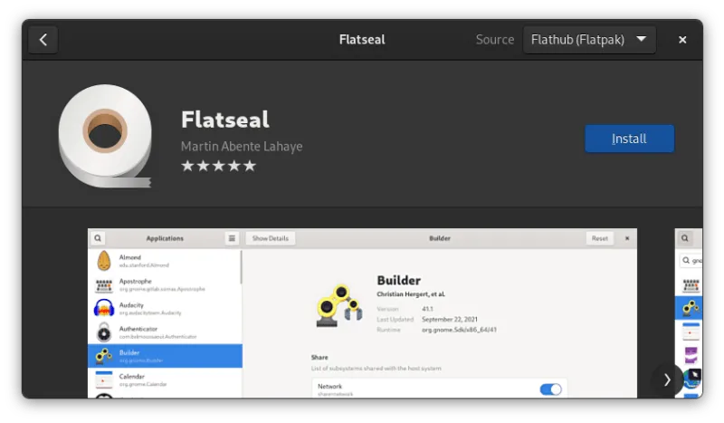 Installing Flatseal from the software center