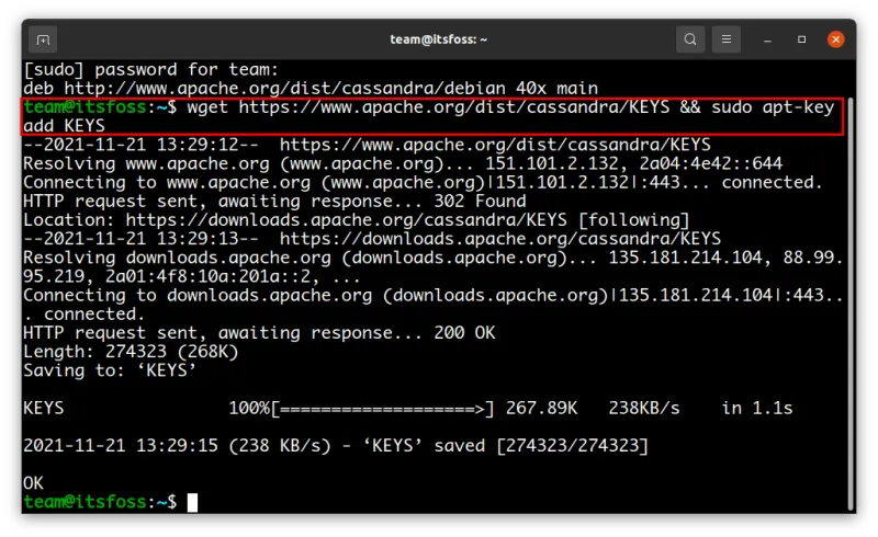 Add Apache Cassandra repository key