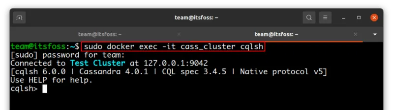 Access the cqlsh running in Docker.