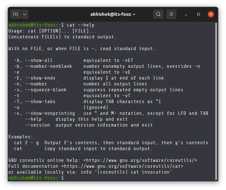 cat 命令的帮助页