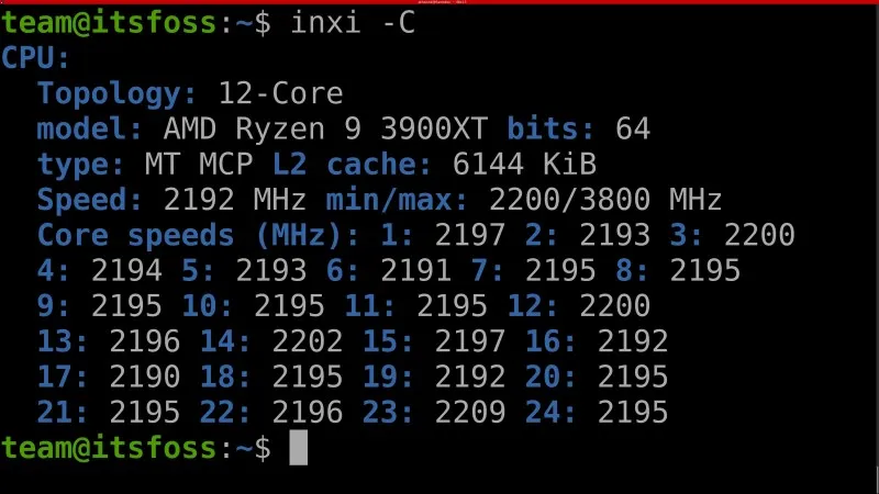 Detailed CPU information displayed by inxi