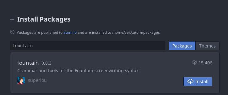 为 Atom 安装一个 Fountain 插件 (Seth Kenlon, CC BY-SA 4.0)