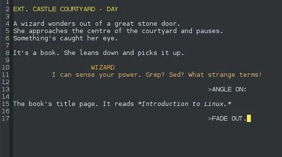 Emacs 中的 Fountain 模式 (Seth Kenlon, CC BY-SA 4.0)