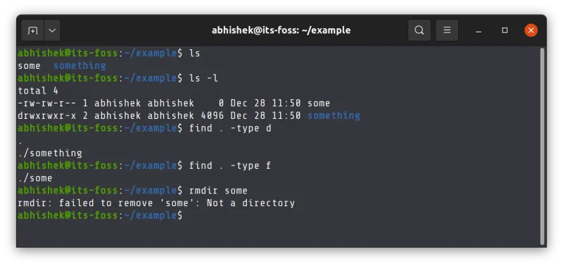 显示文件和目录操作之间区别的例子