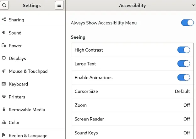 accessibility options - settings