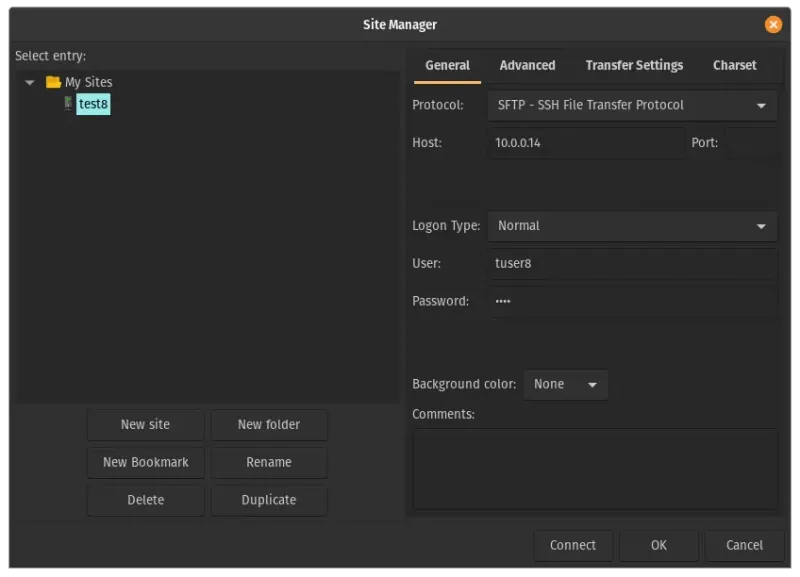 screenshot of the Site Manager