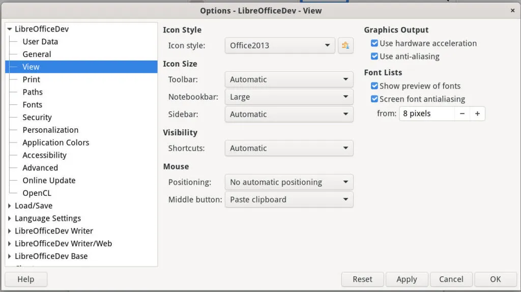 Change icons in Options