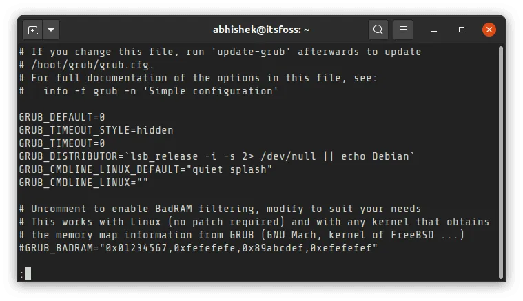 默认的 GRUB 配置文件