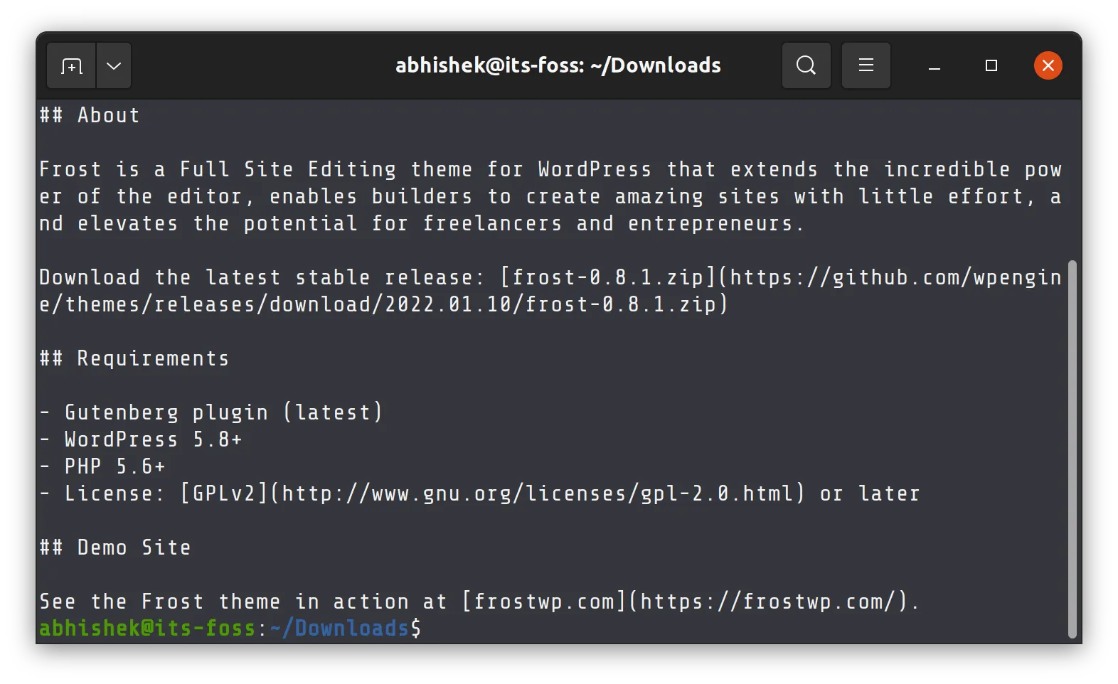 Glow renders the Markdown file