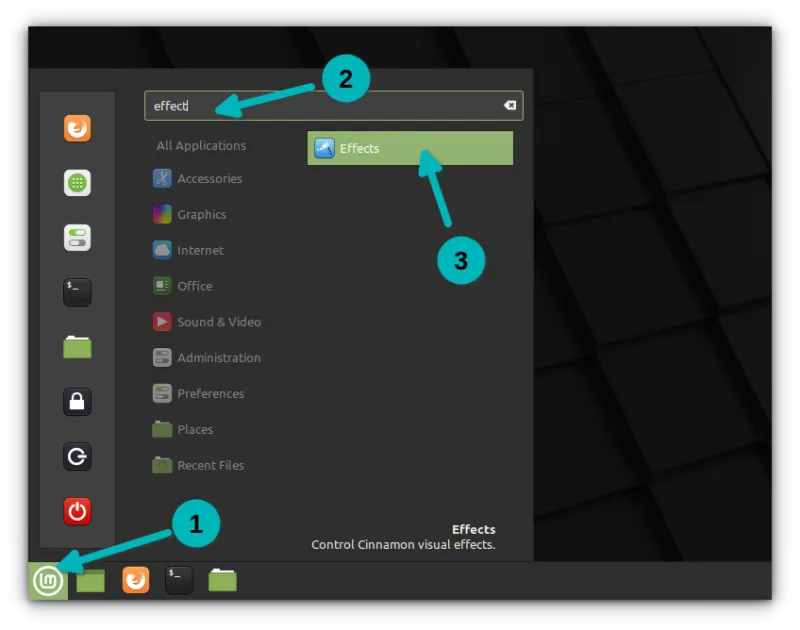 打开 Linux Mint Cinnamon 的效果设置