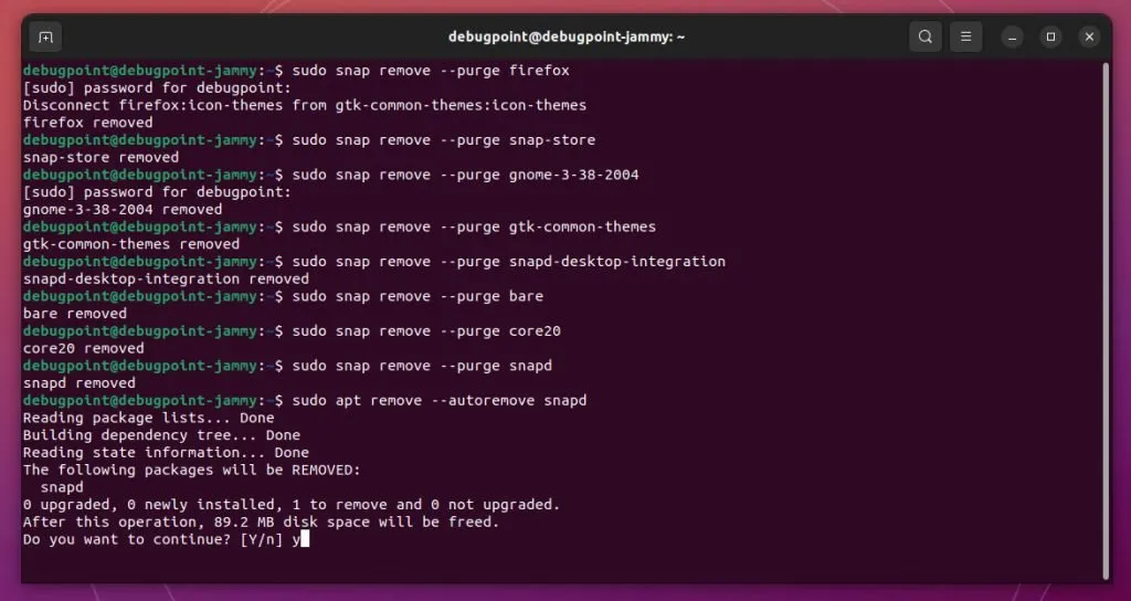 移除 Snap 包和其它