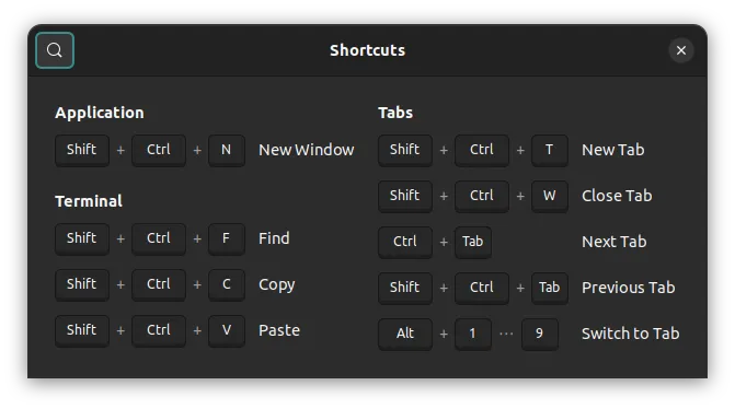 GNOME 控制台中的键盘快捷键