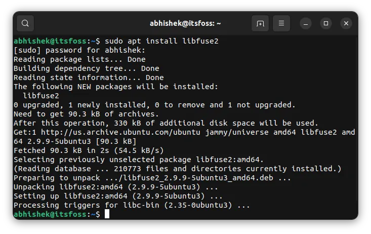 Install libfuse2 in Ubuntu