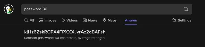 Generating password in DuckDuckGo