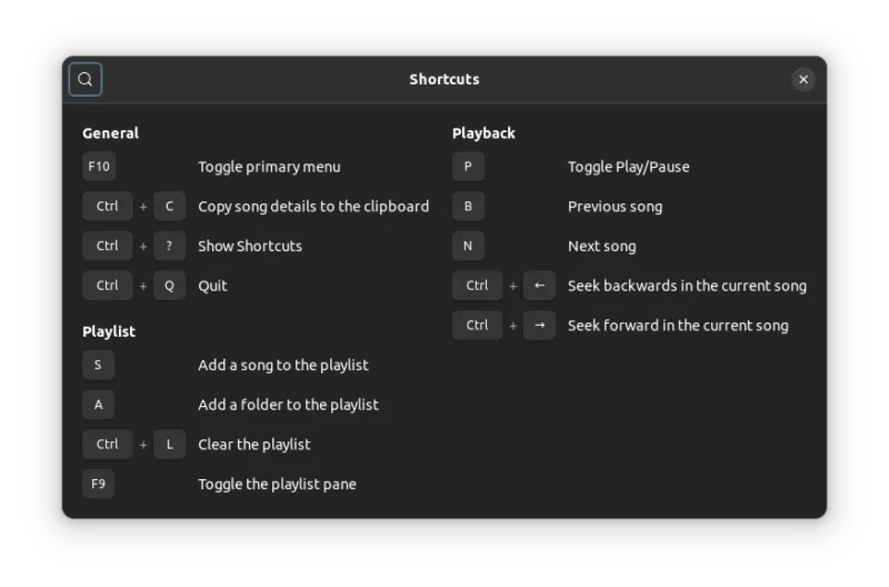 amberol keyboard shortcuts