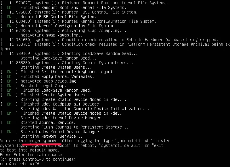 Boot Into Emergency Mode In Ubuntu 22.04 / 20.04 LTS